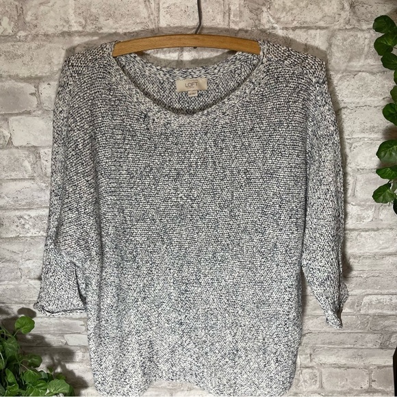 Loft Outlet Sweater Women’s‎ Sz XS Navy & White Knit Melange 3/4” Sleeve - Picture 1 of 8